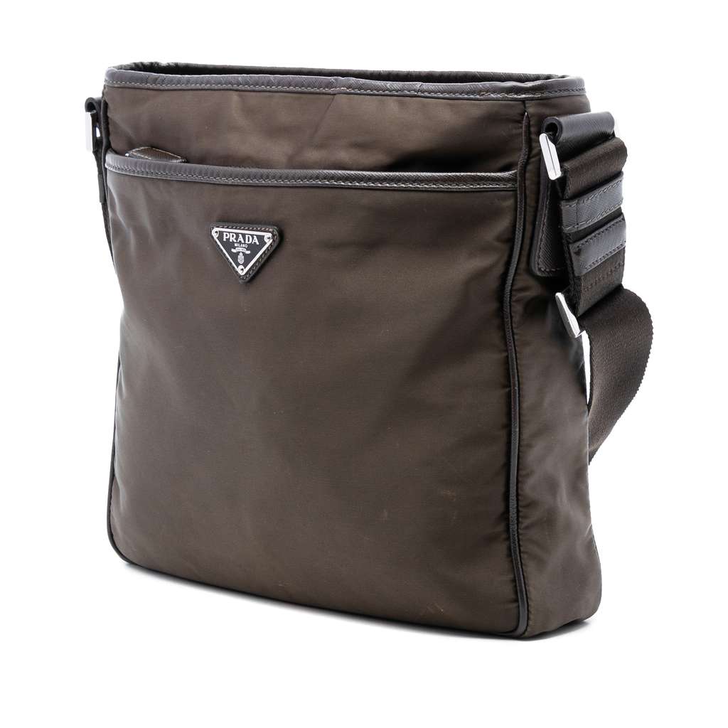 Prada Tessuto Zip Top Crossbody Brown Good condition - Back View