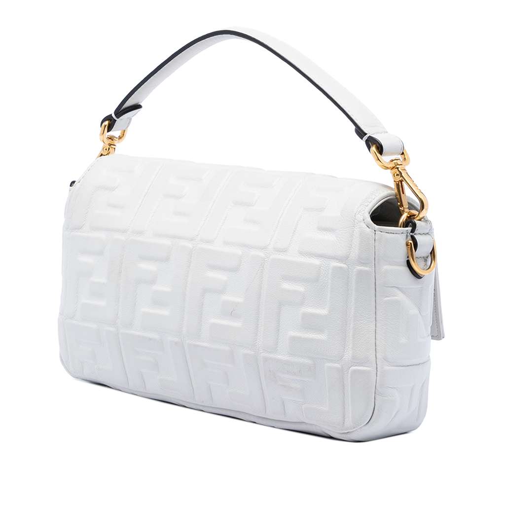 Fendi Zucca Embossed Leather Baguette Satchel White Leather Good condition - Back View