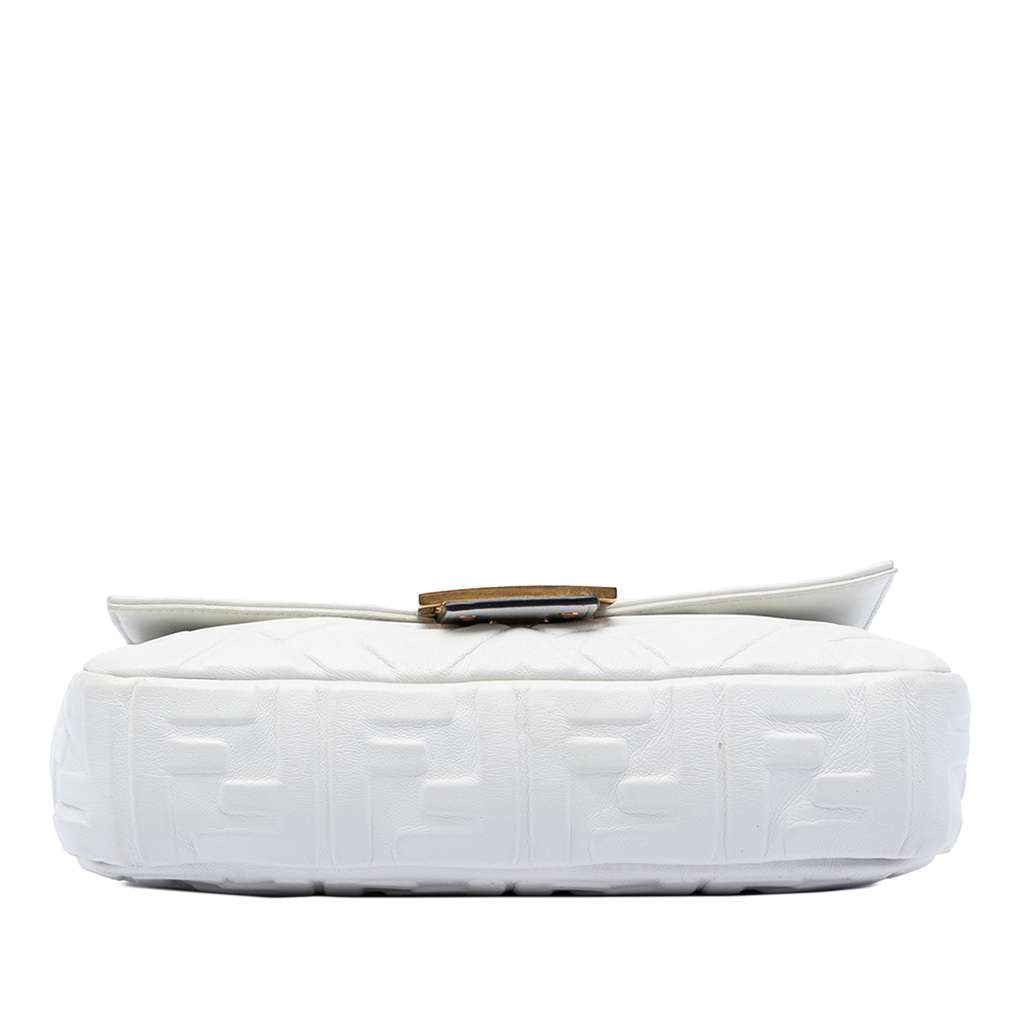 Fendi Zucca Embossed Leather Baguette Satchel White Leather Good condition - Inside View