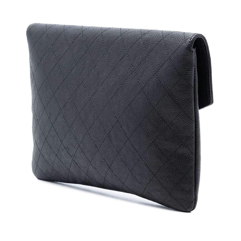Chanel Paris Cuba Quilted Caviar Thread Around Envelope Clutch Black Leather Good condition - Back View