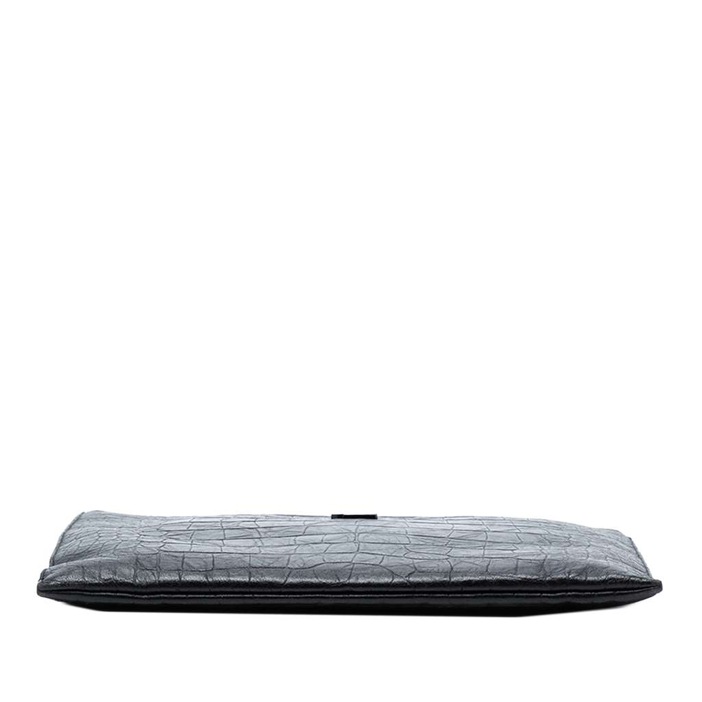 Saint Laurent Croc Embossed Leather Monogram Document Holder Black Leather Good condition - Inside View