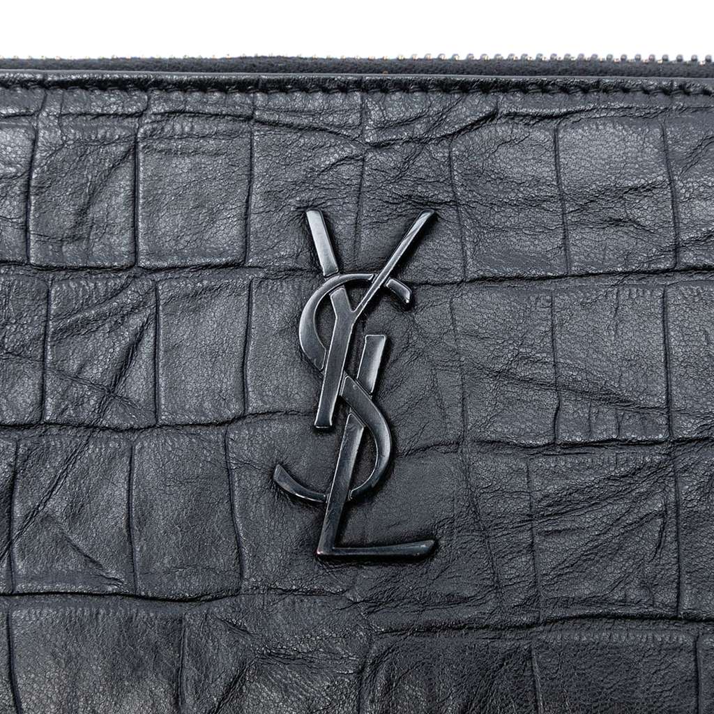 Saint Laurent Croc Embossed Leather Monogram Document Holder Black Leather Good condition - Box View