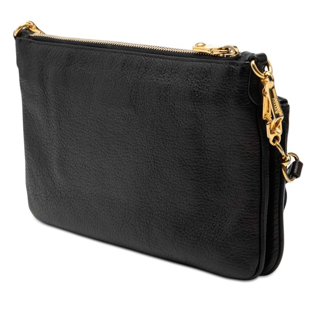 Miu Miu Goatskin Madras Double Zip Crossbody Black Leather Good condition - Back View