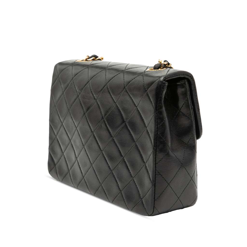 Chanel Small Square Quilted Lambskin Flap Black Leather Good condition - Back View
