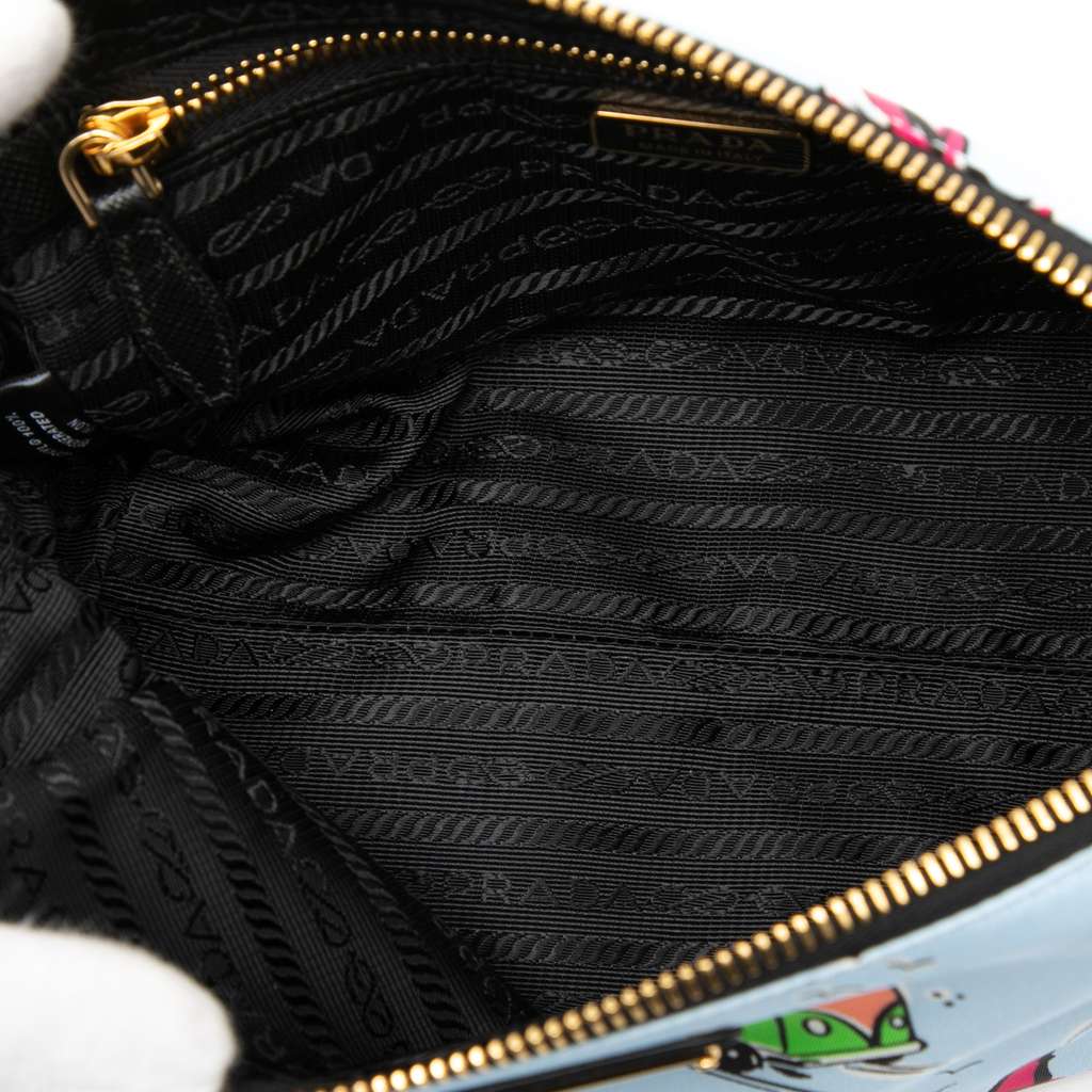 Prada Tessuto Stampato Surf Cosmetic Pouch Blue Good condition - Model View