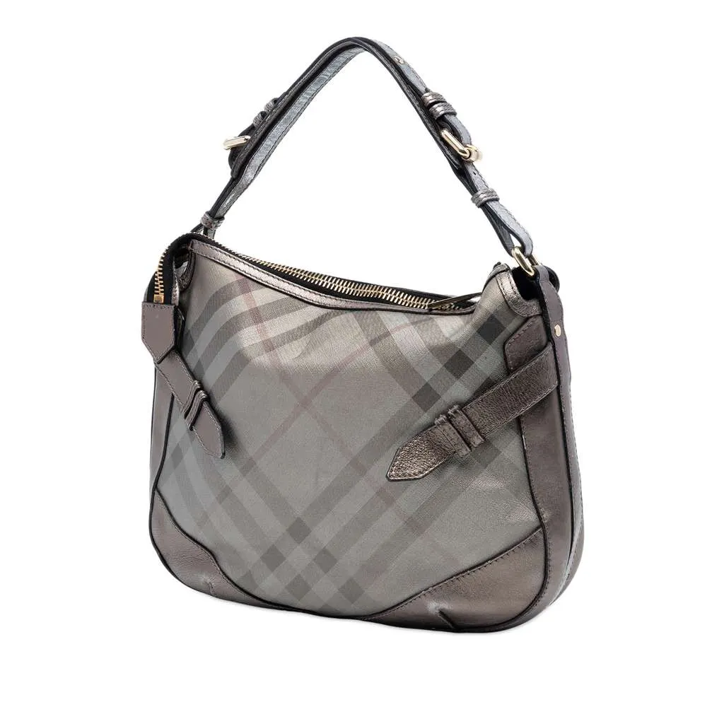 Burberry Supernova Check Coated Canvas and Metallic Leather Shoulder Bag Grey Canvas Very good - Back View