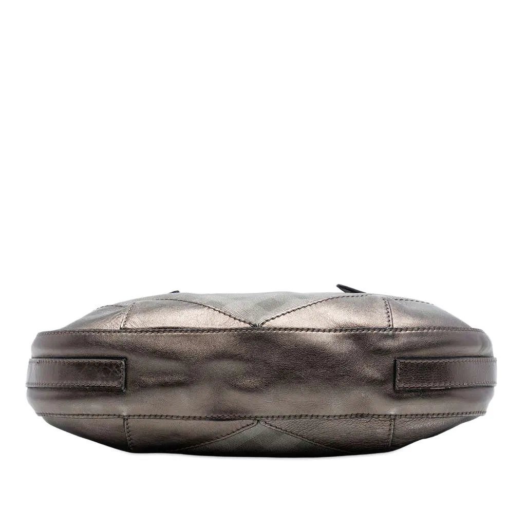 Burberry Supernova Check Coated Canvas and Metallic Leather Shoulder Bag Grey Canvas Very good - Inside View