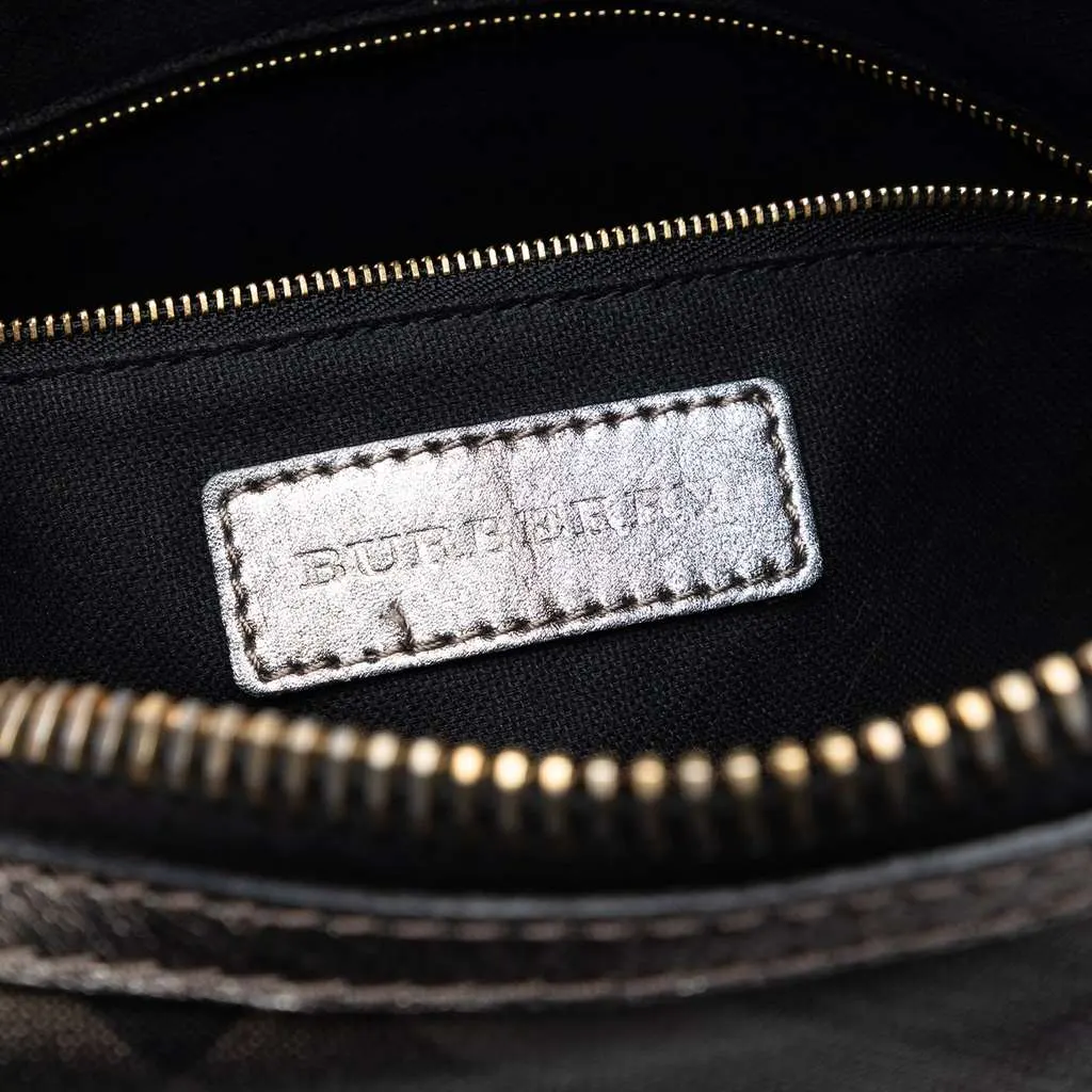 Burberry Supernova Check Coated Canvas and Metallic Leather Shoulder Bag Grey Canvas Very good - Box View