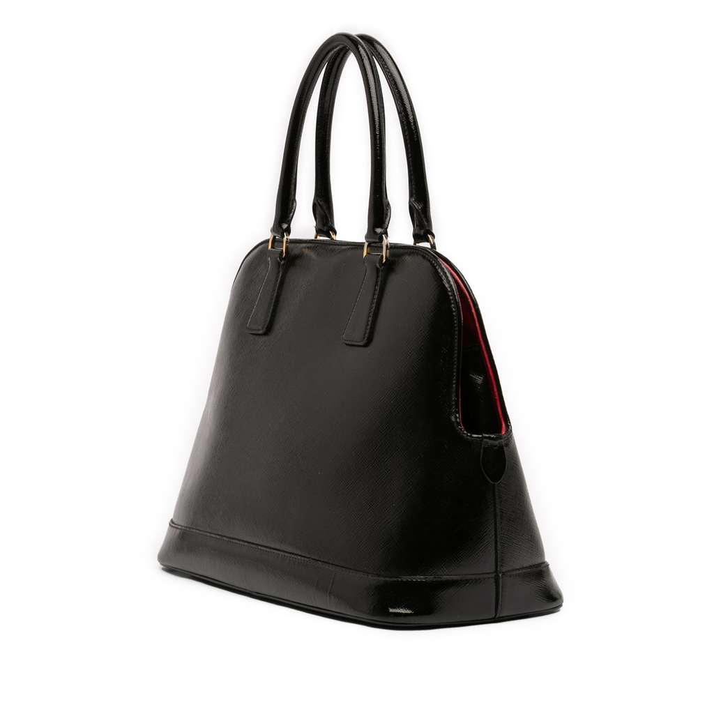 Prada Medium Saffiano Vernice Open Promenade Satchel Black Leather Good condition - Back View