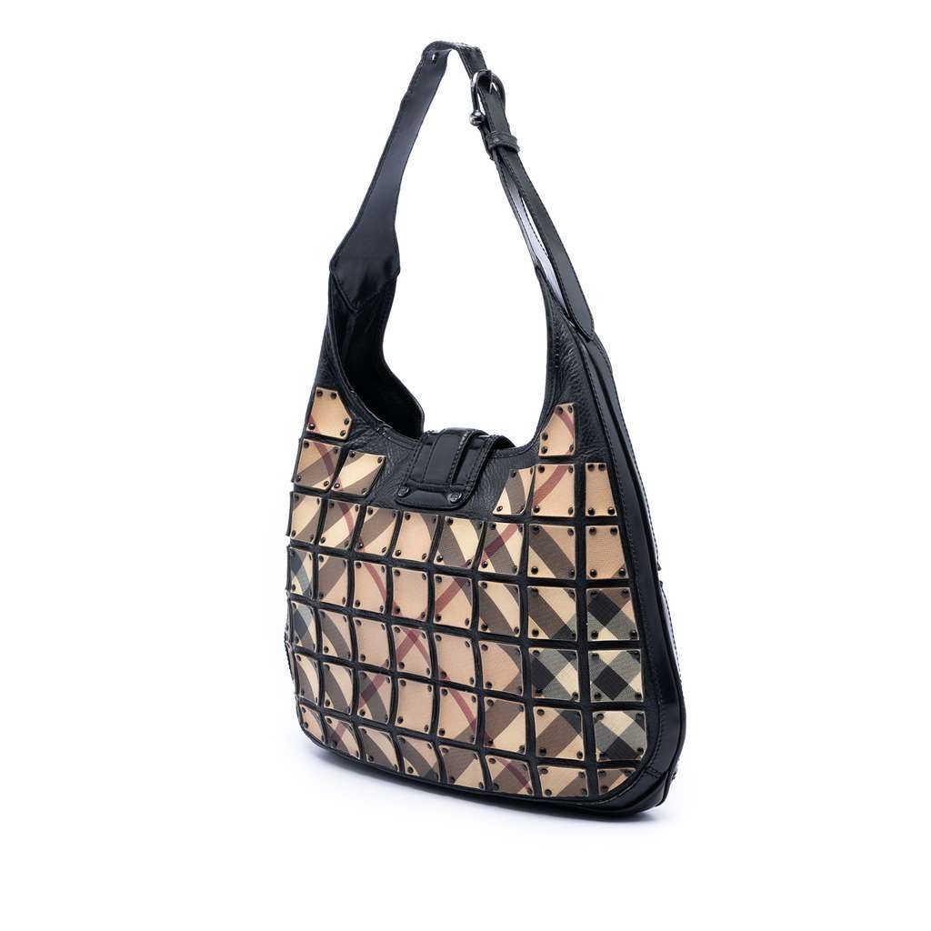 Burberry Supernova Check Coated Canvas and Calfskin Brooke Warrior Hobo Brown Canvas Good condition - Back View
