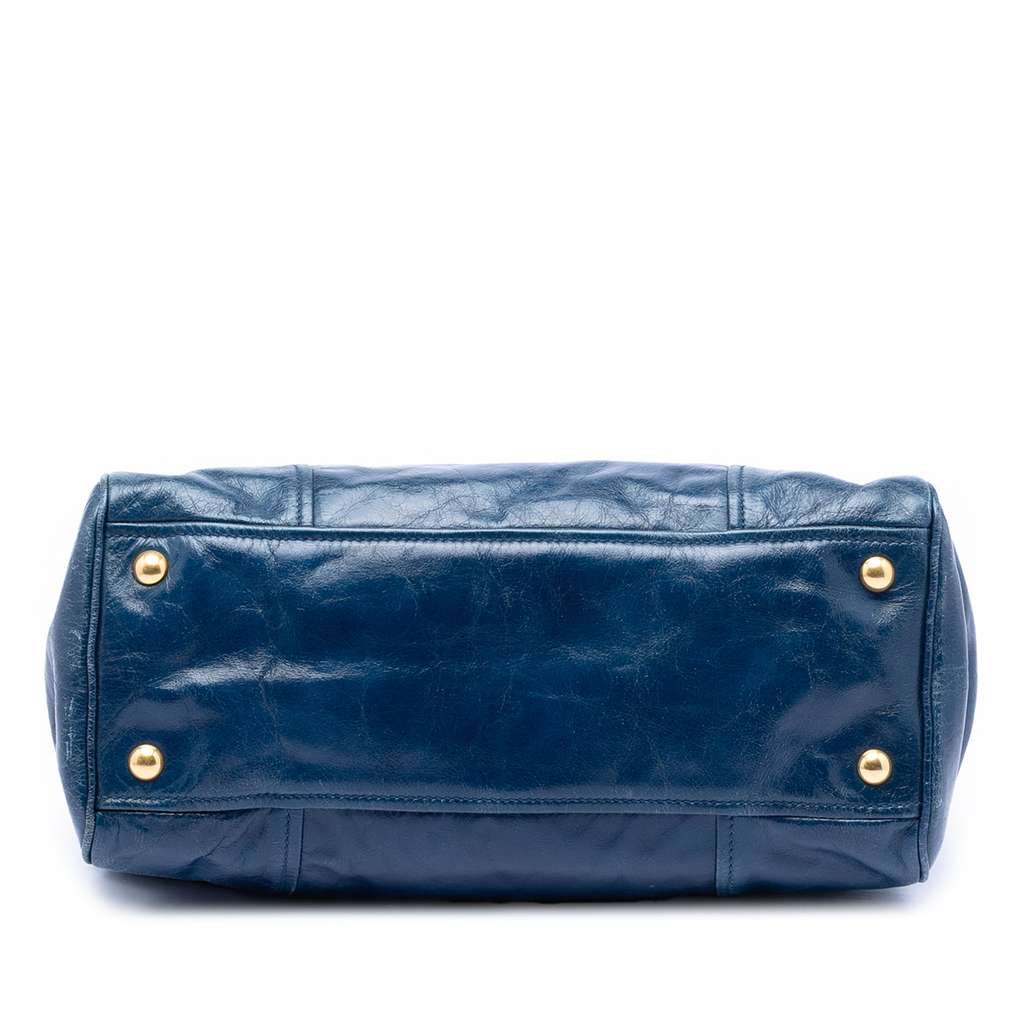 Miu Miu Vitello Shine Double Zip Satchel Blue Leather Good condition - Inside View