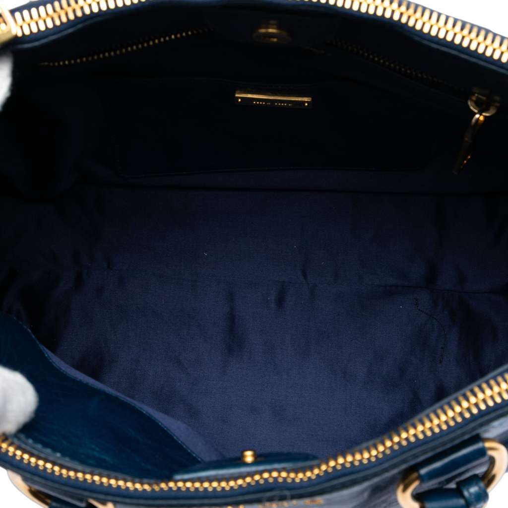 Miu Miu Vitello Shine Double Zip Satchel Blue Leather Good condition - Model View