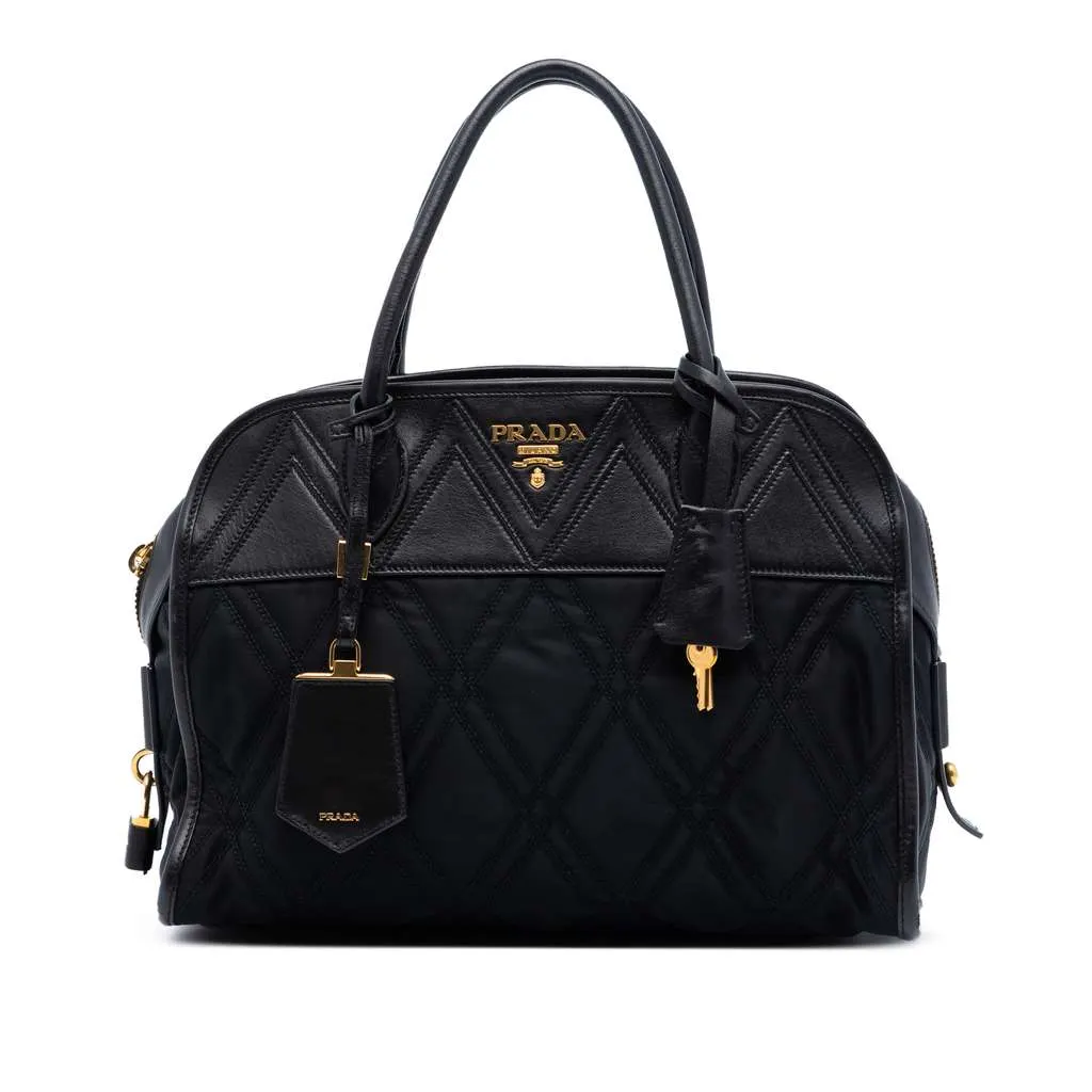Prada Tessuto Impunturato Bauletto Satchel Black Very good - Front View