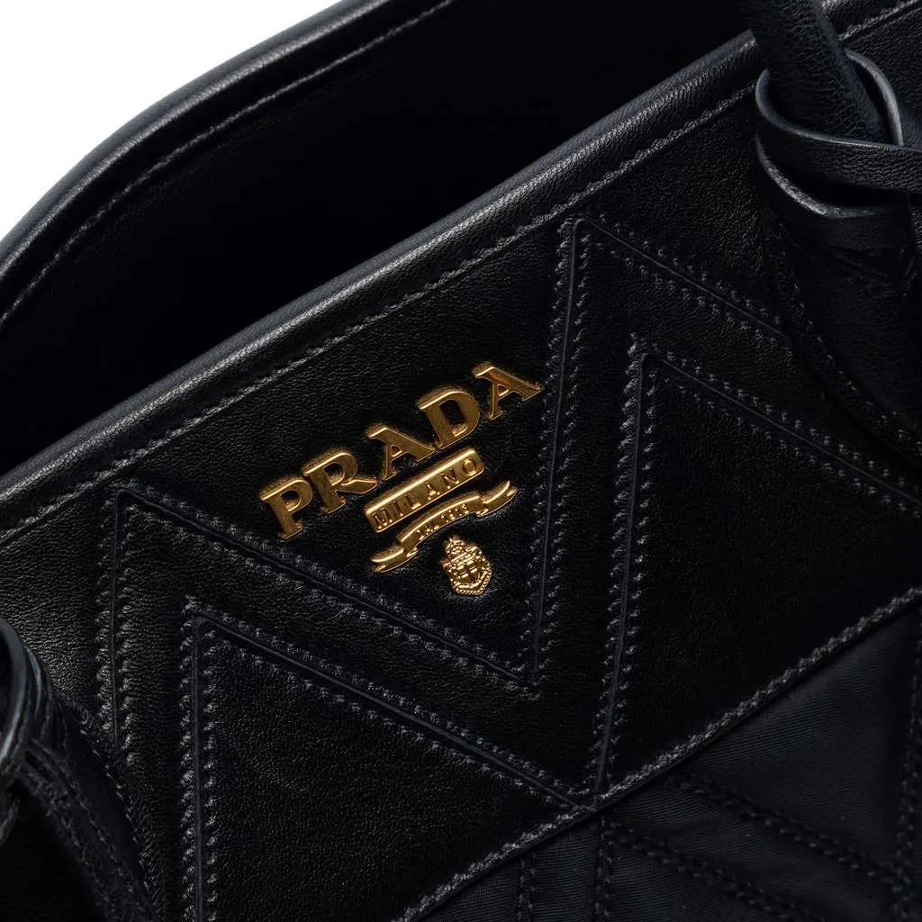 Prada Tessuto Impunturato Bauletto Satchel Black Very good - Box View