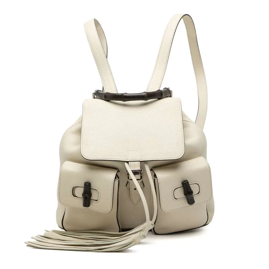 Gucci Leather Bamboo Tassel Backpack White Leather Very good - Front View