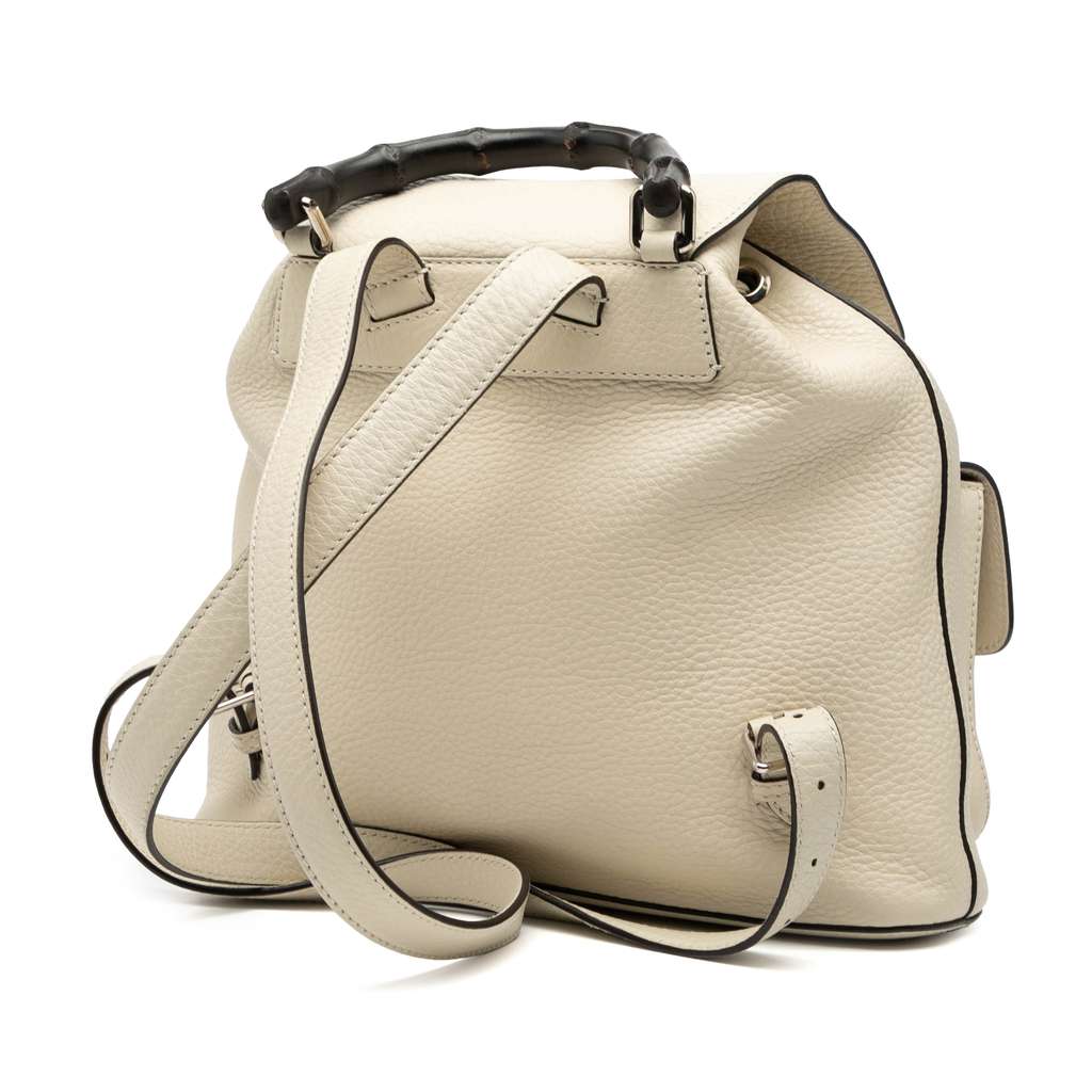 Gucci Leather Bamboo Tassel Backpack White Leather Good condition - Back View