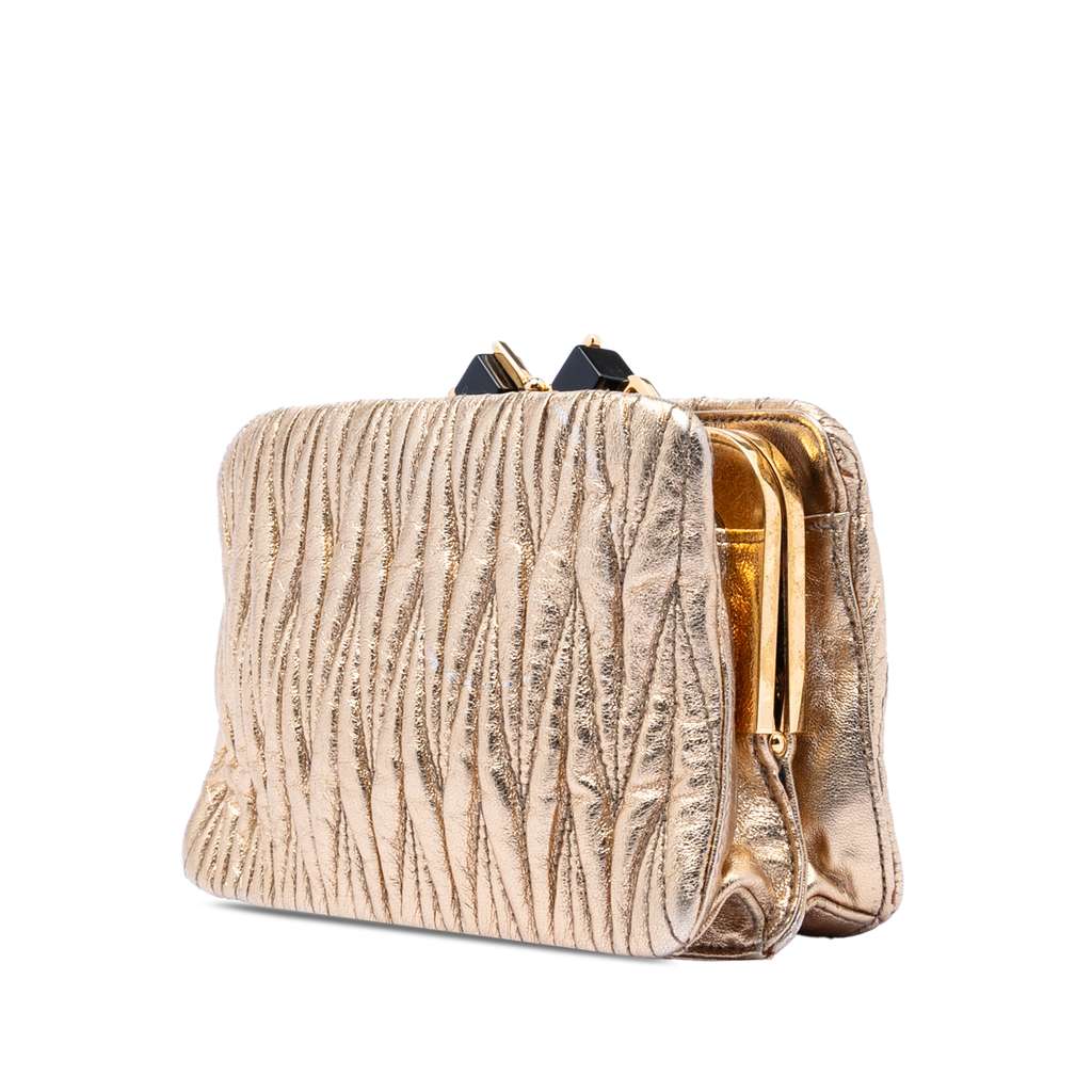 Miu Miu Metallic Matelasse Nappa Leather Kiss Lock Crossbody Gold Leather Good condition - Back View