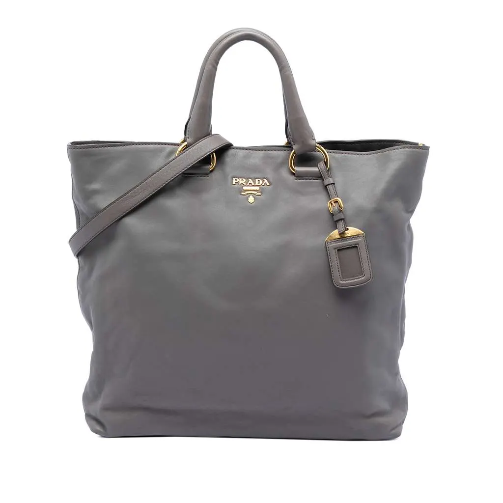 Prada Soft Calf Open Convertible Tote Grey Leather Very good - Front View