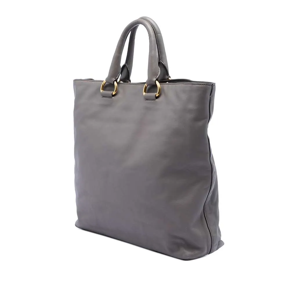 Prada Soft Calf Open Convertible Tote Grey Leather Very good - Back View