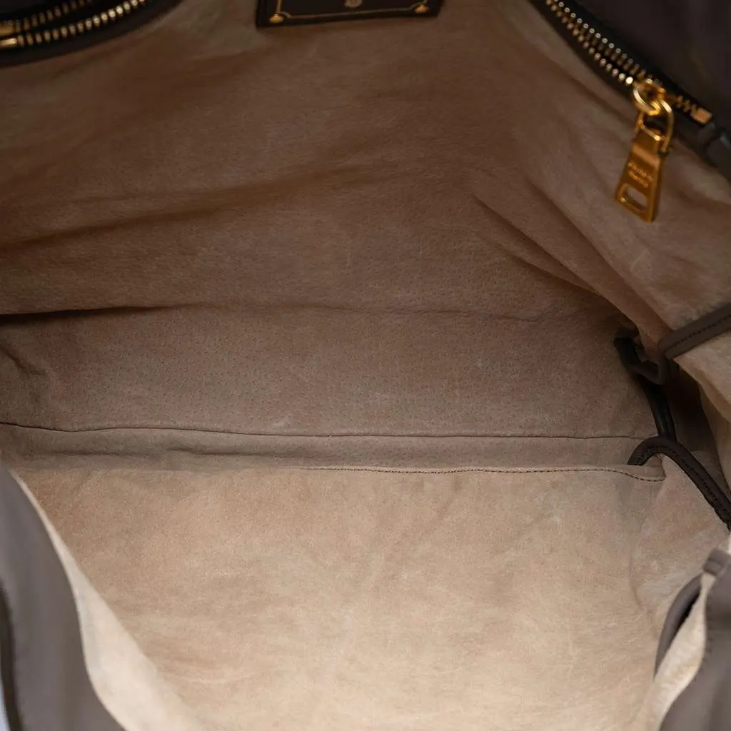 Prada Soft Calf Open Convertible Tote Grey Leather Very good - Model View