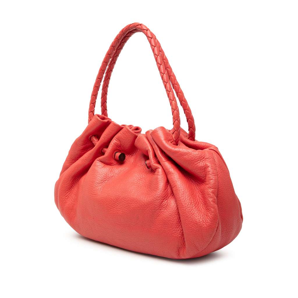 Bottega Veneta Leather Intrecciato Braided Handle Hobo Bag Red Leather Good condition - Back View
