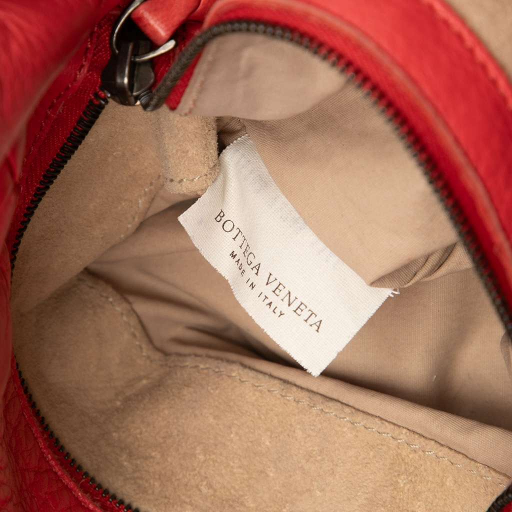 Bottega Veneta Leather Intrecciato Braided Handle Hobo Bag Red Leather Good condition - Box View