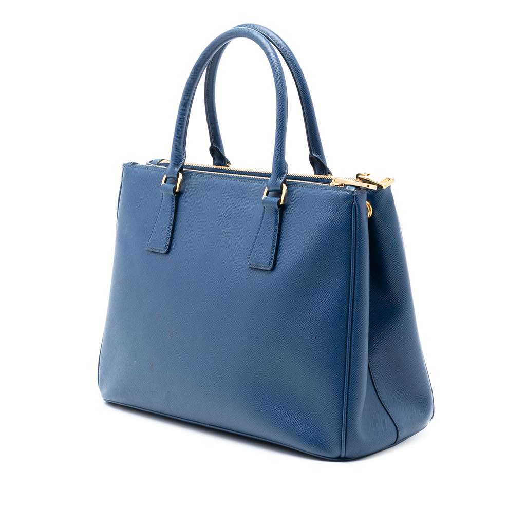 Prada Medium Saffiano Lux Galleria Double Zip Satchel Blue Leather Good condition - Back View