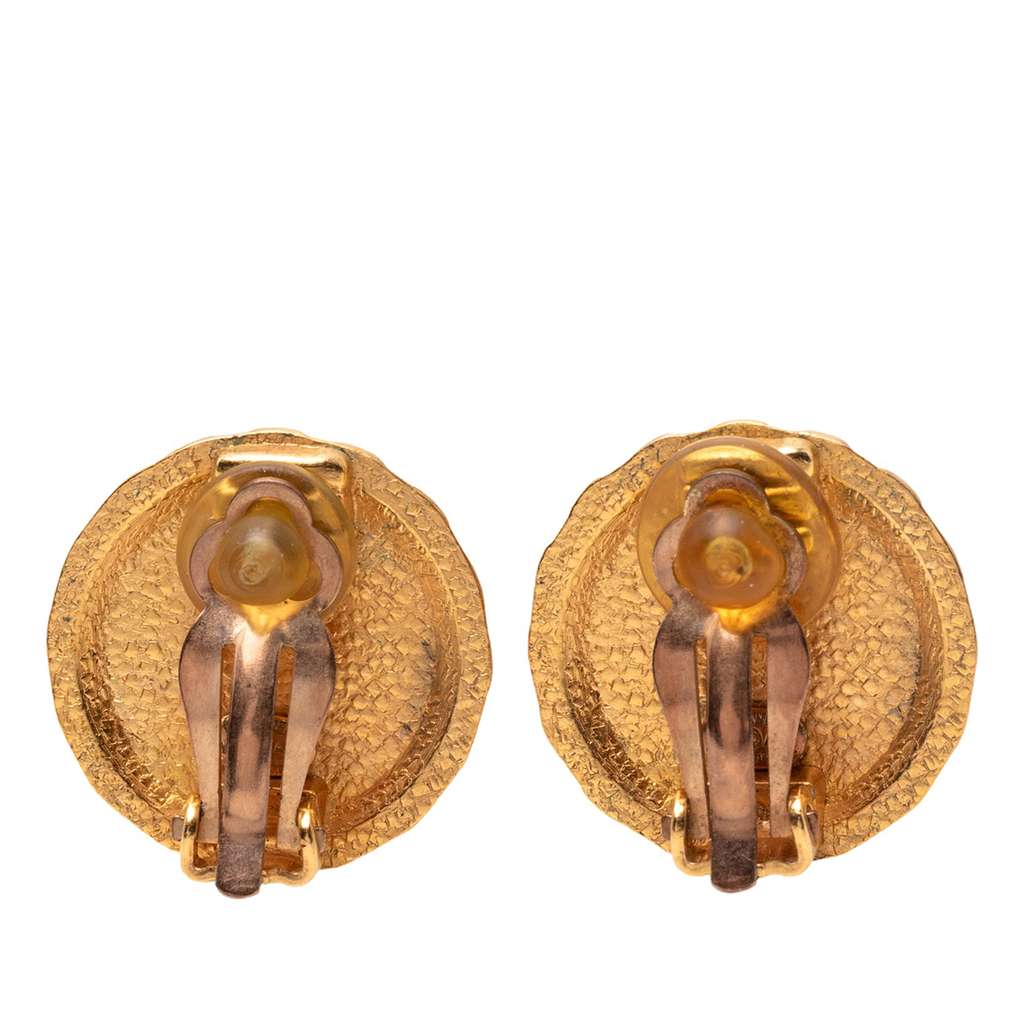 Chanel Gold Plated Logo Flower Clip On Earrings Gold Metal Good condition - Back View