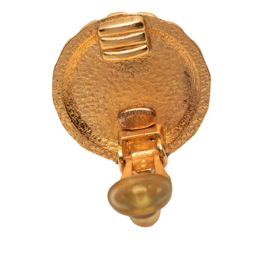 Chanel Gold Plated Logo Flower Clip On Earrings Gold Metal Good condition - Inside View