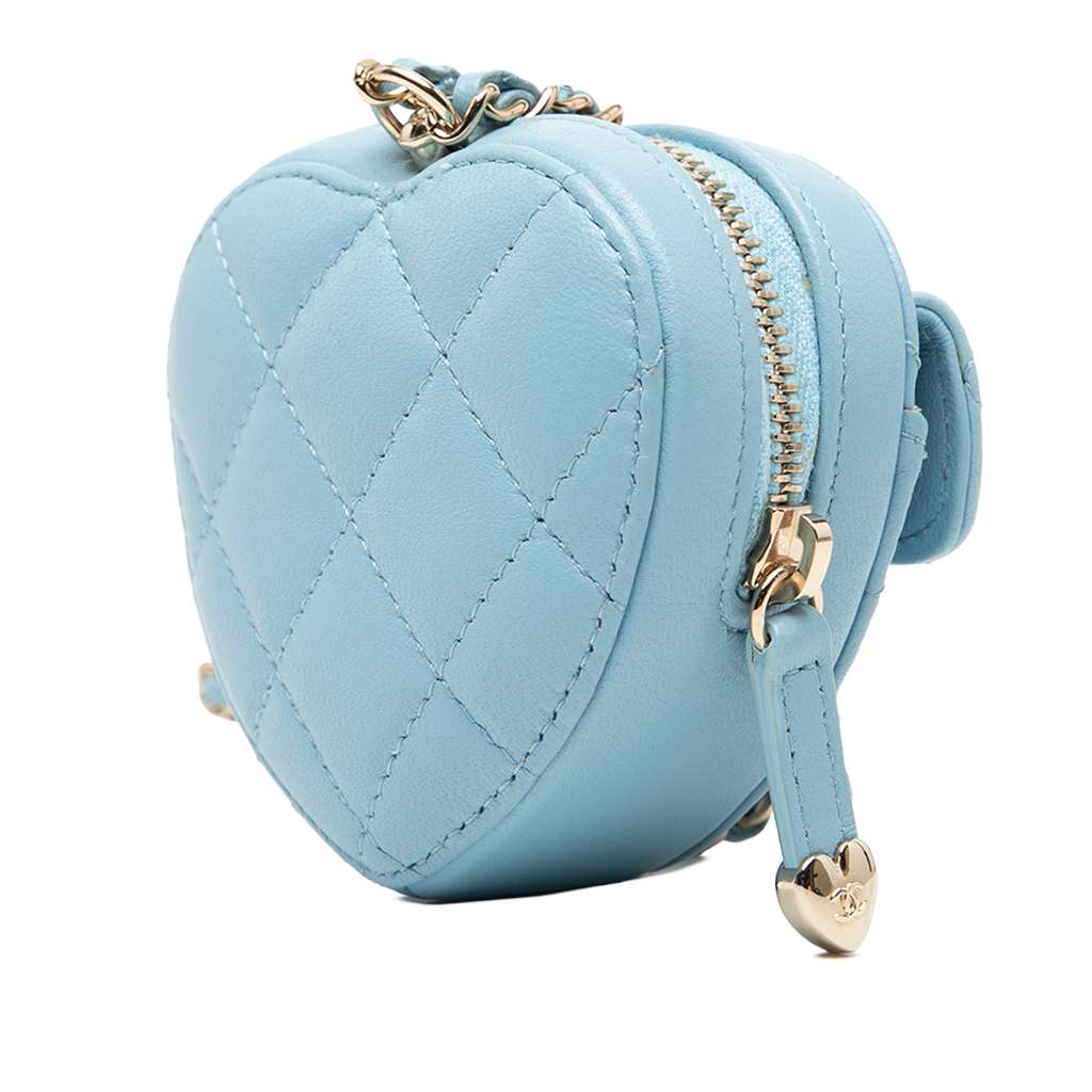 Chanel Mini Quilted Lambskin CC in Love Heart Necklace Bag Blue Leather Good condition - Back View