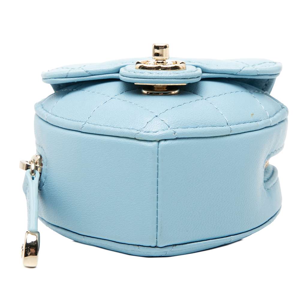 Chanel Mini Quilted Lambskin CC in Love Heart Necklace Bag Blue Leather Good condition - Inside View