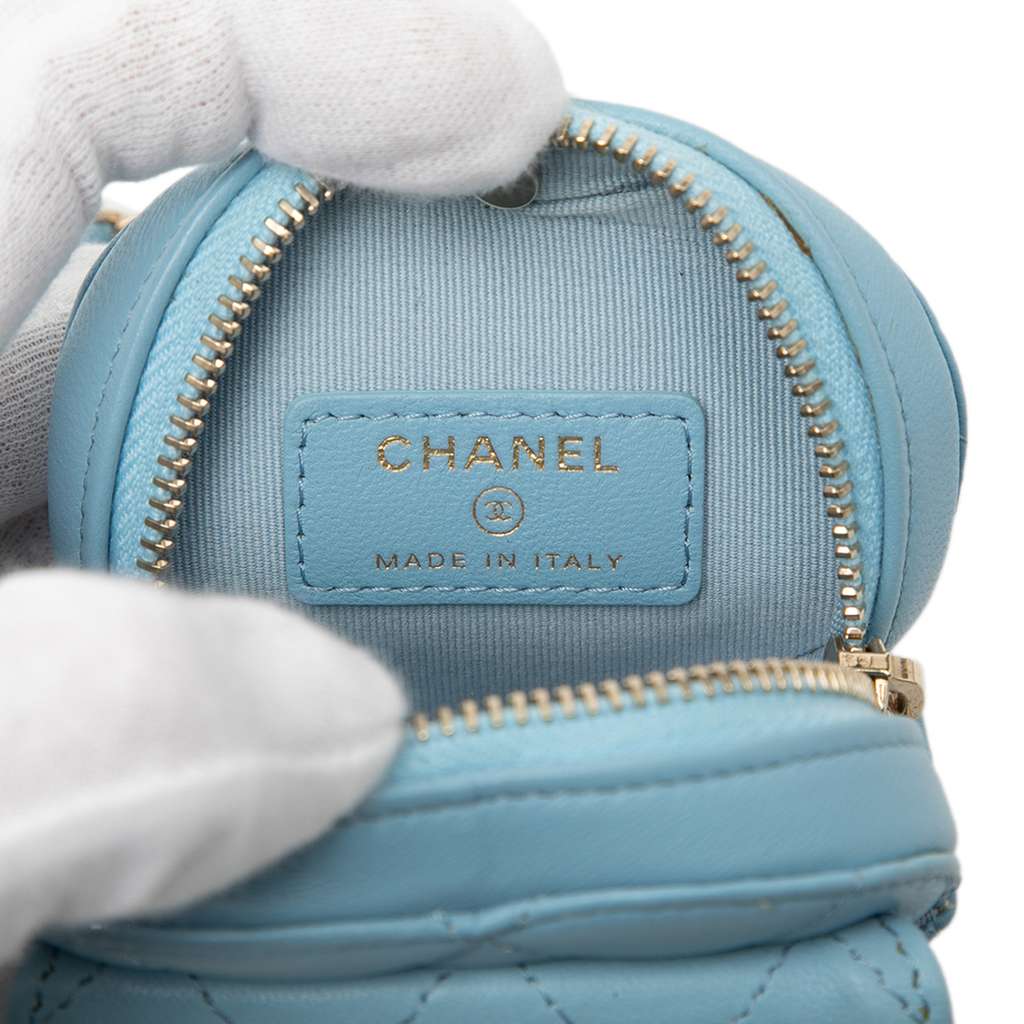 Chanel Mini Quilted Lambskin CC in Love Heart Necklace Bag Blue Leather Good condition - Box View