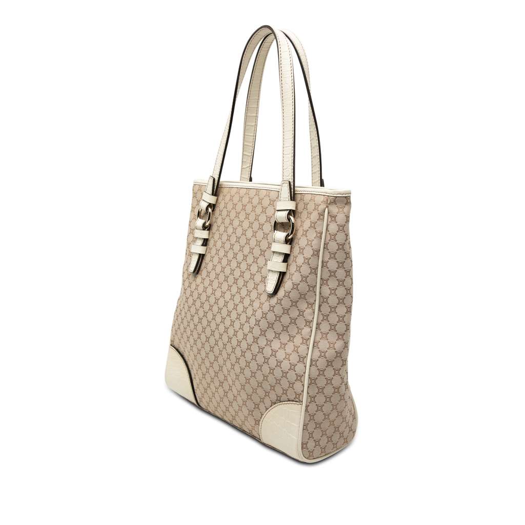 Celine Croc Embossed Leather Trimmed Macadam Canvas Tote Brown Canvas Good condition - Back View