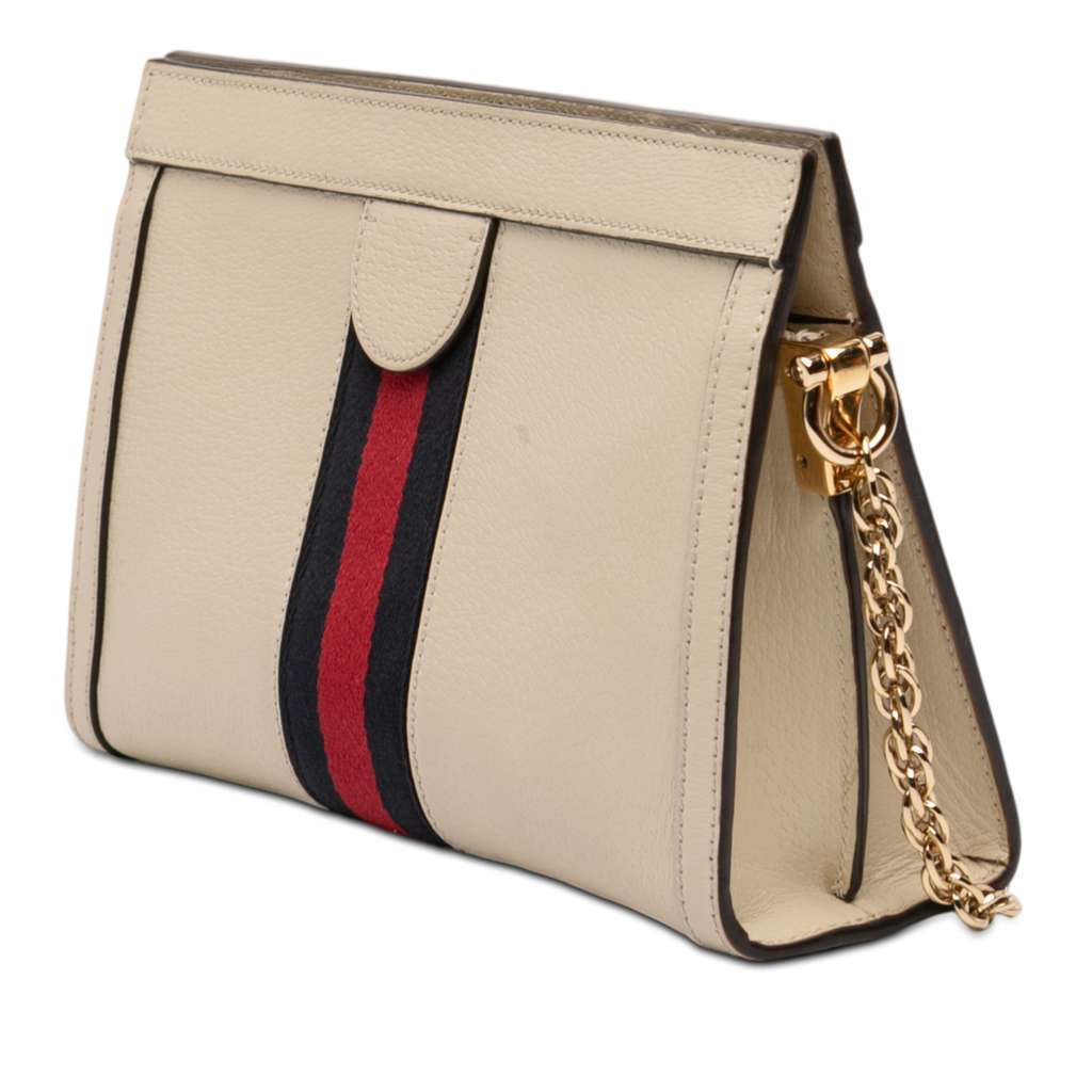 Gucci Small Calfskin Web Ophidia Chain Crossbody White Leather Good condition - Back View