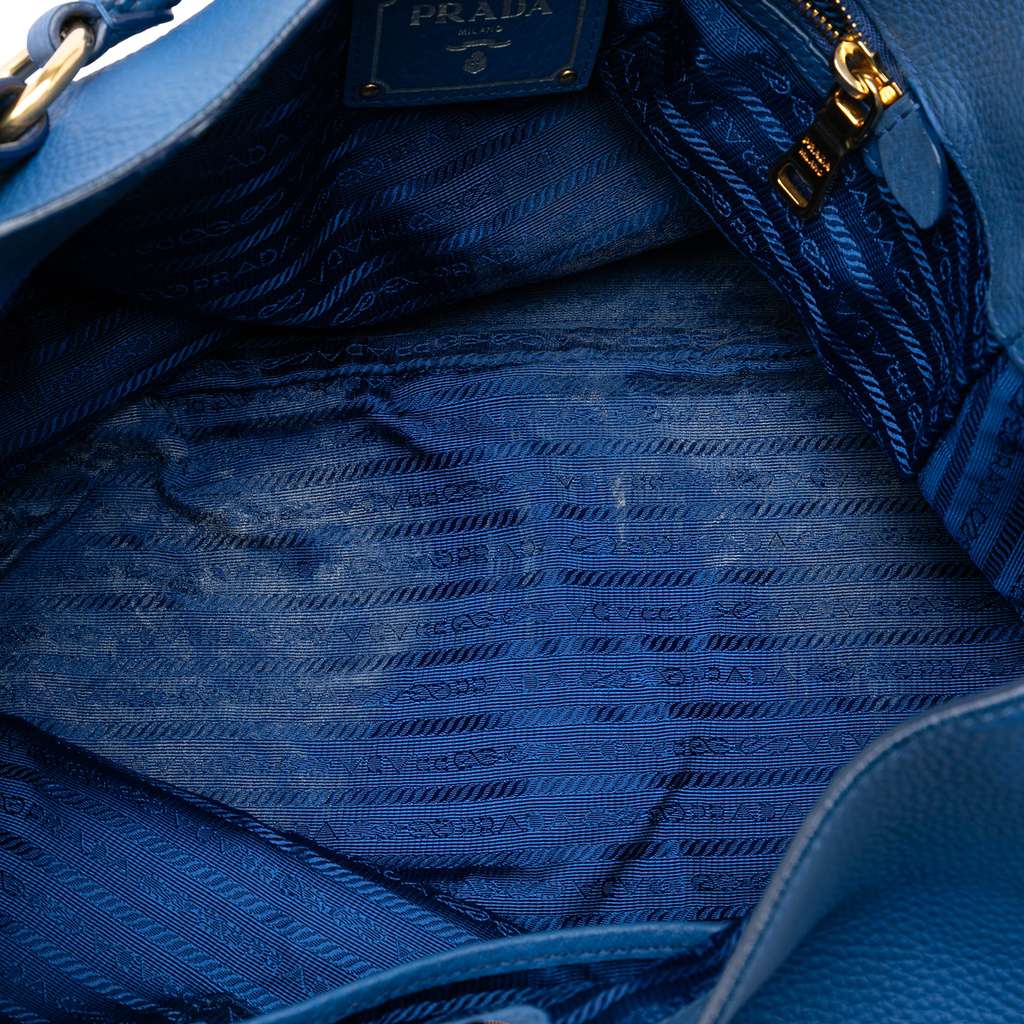 Prada Vitello Daino Side Pocket Shoulder Bag Blue Leather Fair condition - Model View