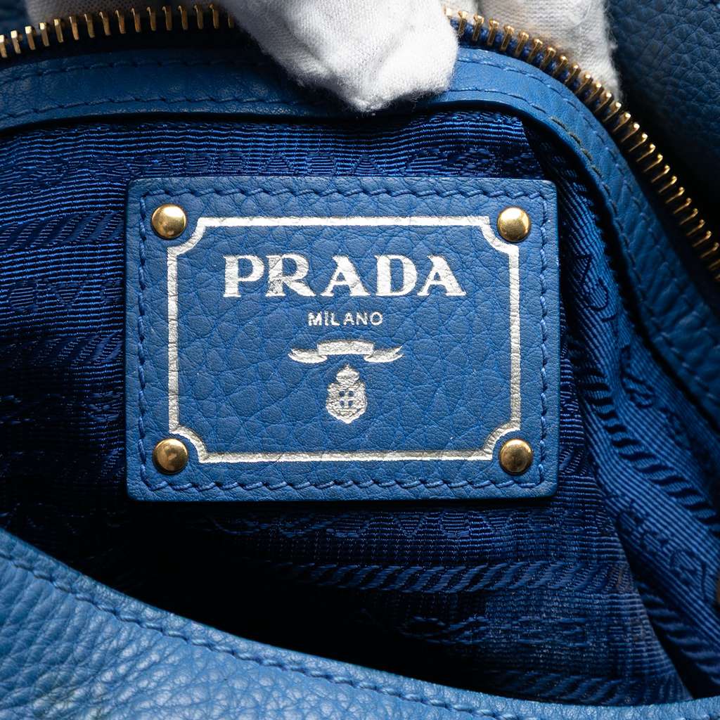 Prada Vitello Daino Side Pocket Shoulder Bag Blue Leather Fair condition - Box View