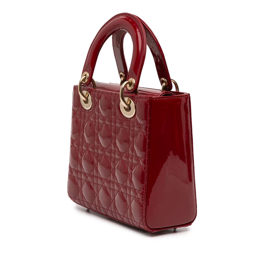 Dior Small Patent Cannage Lady Dior Red Leather Good condition - Back View