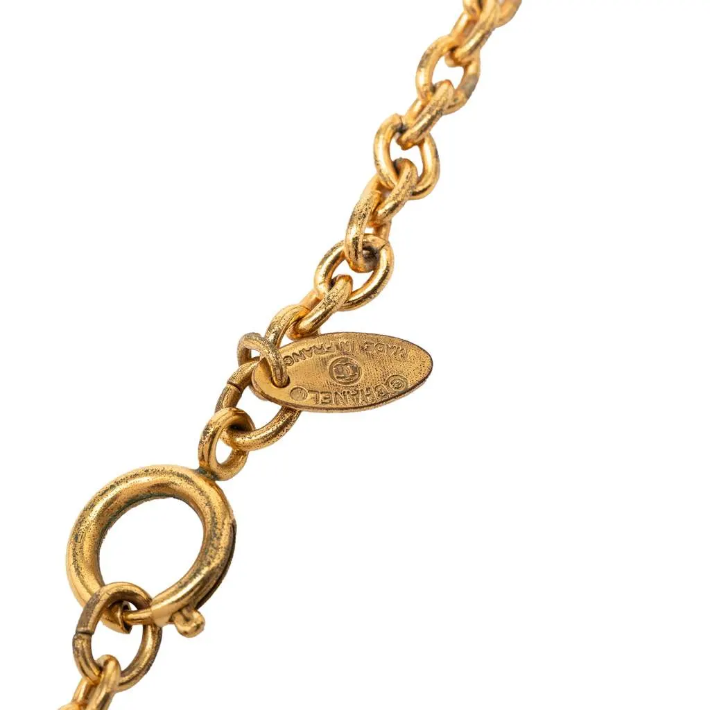 Chanel Gold Plated Quilted CC Pendant Necklace Gold Metal Very good - Inside View