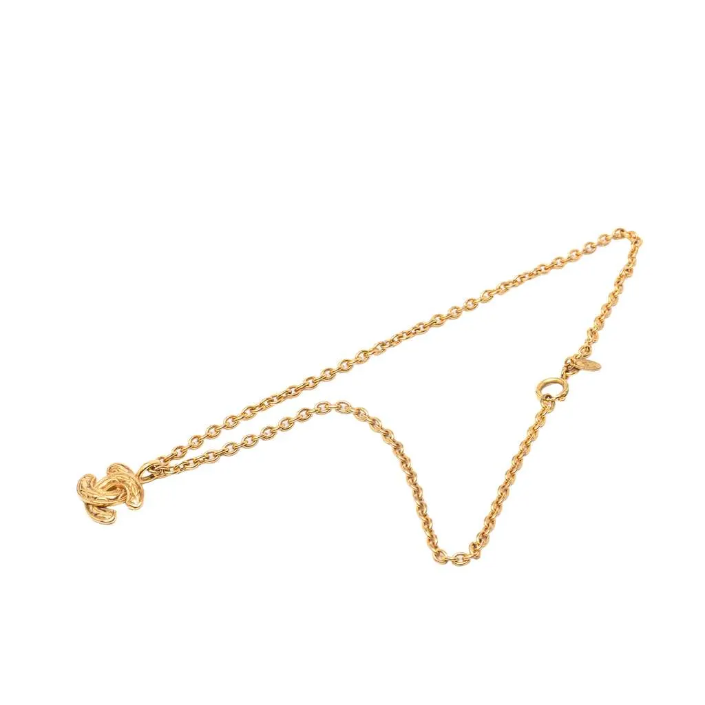 Chanel Gold Plated Quilted CC Pendant Necklace Gold Metal Very good - Box View