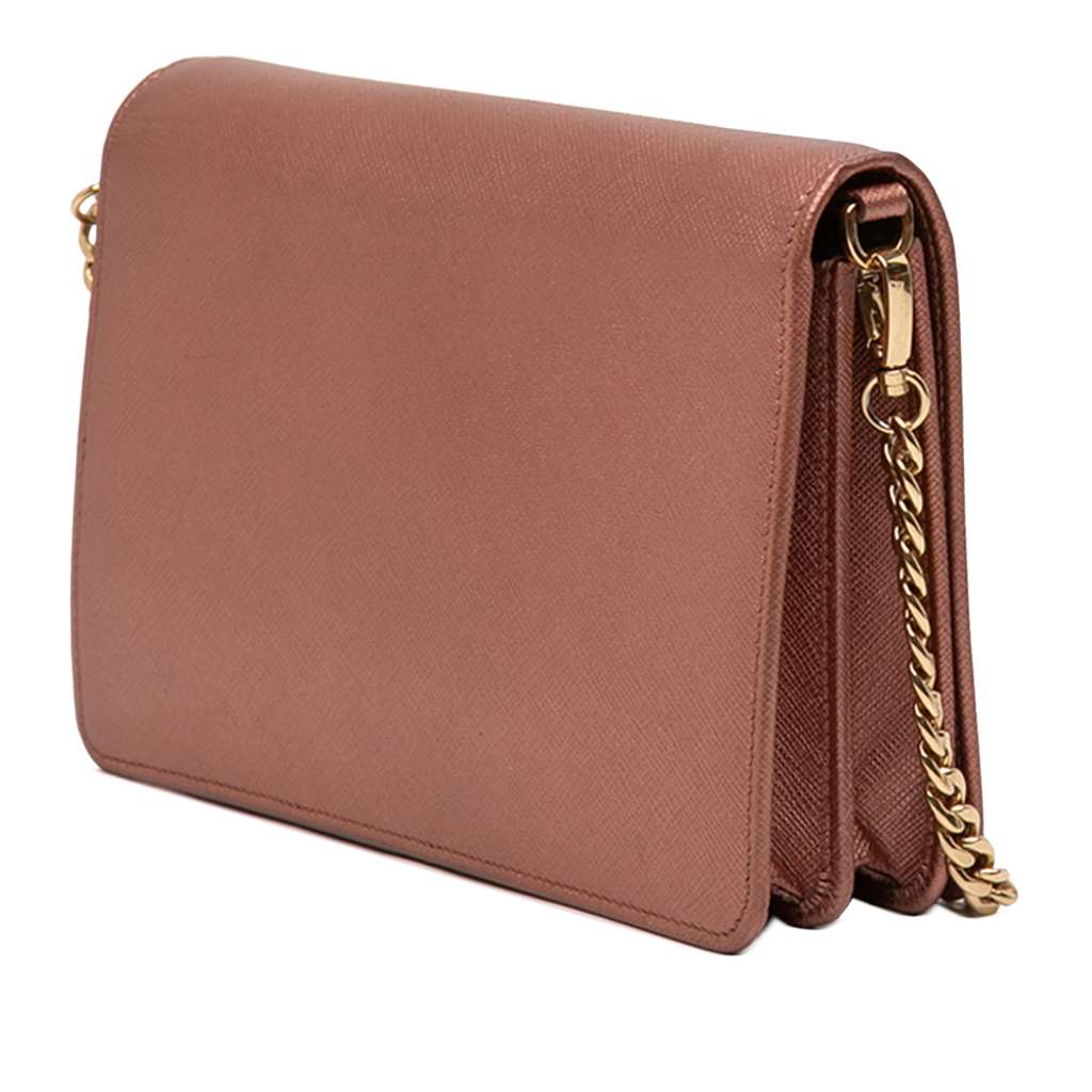 Prada Metallic Saffiano Lux Chain Crossbody Pink Leather Good condition - Back View