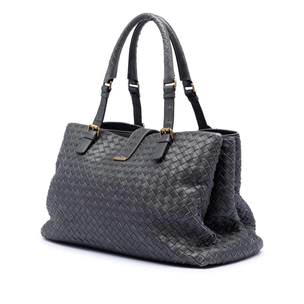 Bottega Veneta Medium Nappa Intrecciato Roma Tote Grey Leather Good condition - Back View