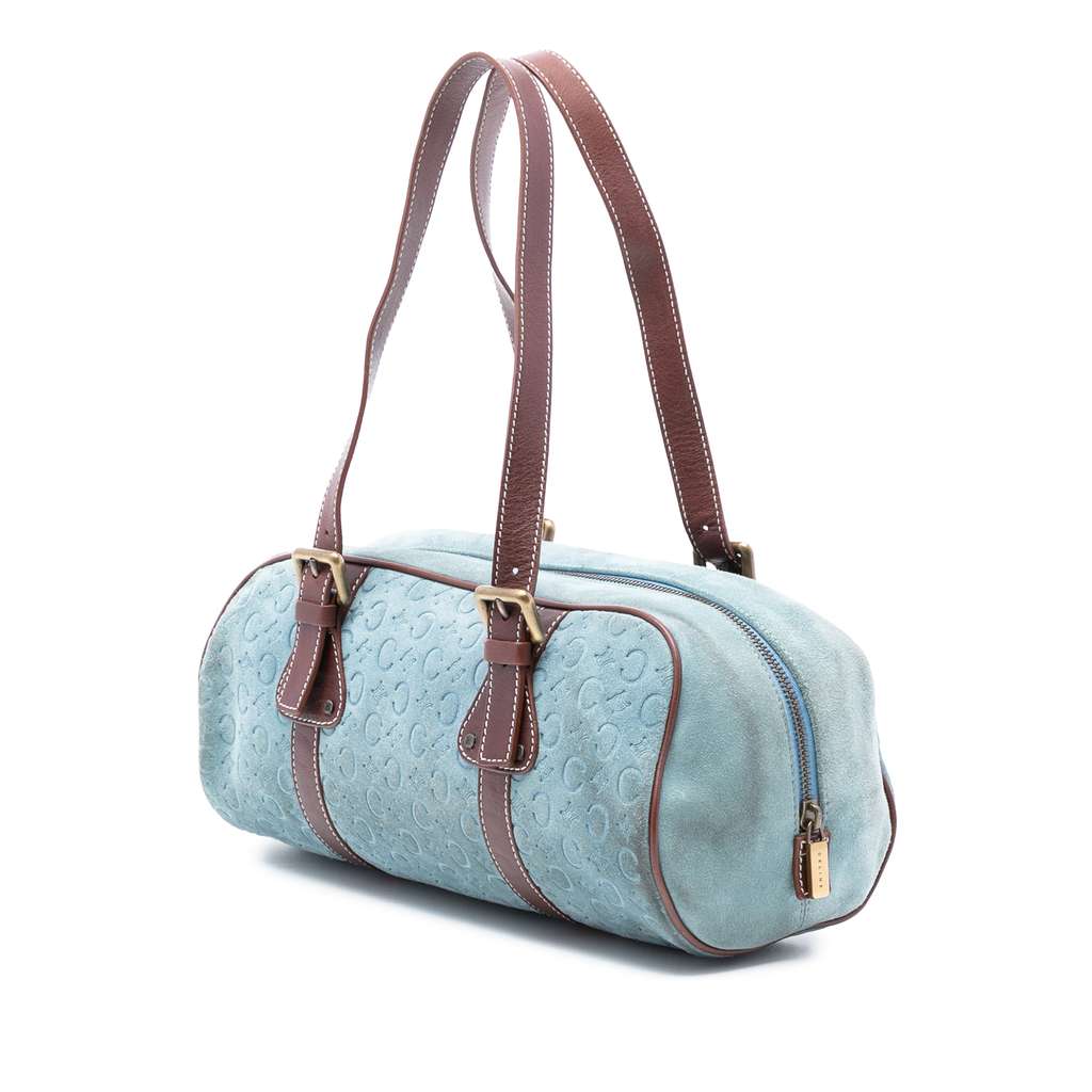 Celine C Macadam Suede Shoulder Bag Blue Leather Good condition - Back View