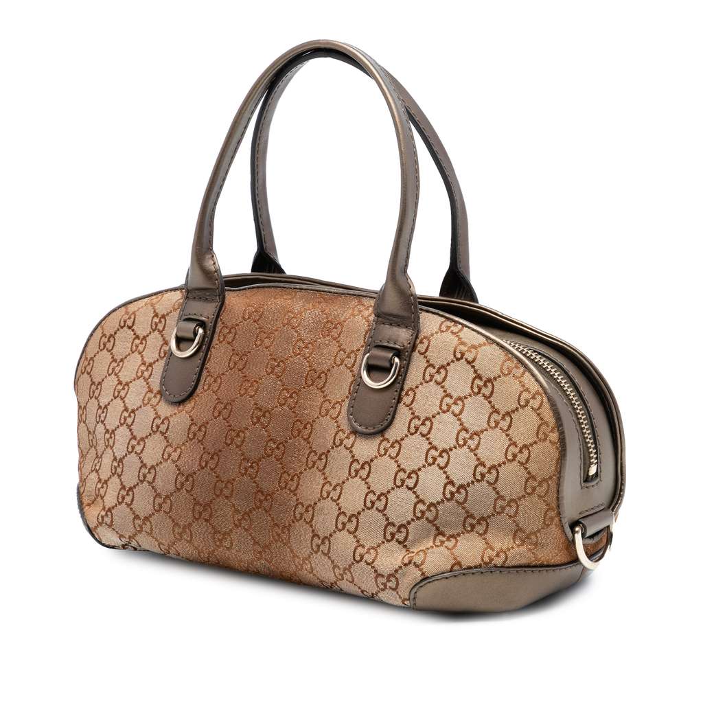 Gucci GG Lurex Heart Bit Satchel Brown Canvas Good condition - Back View