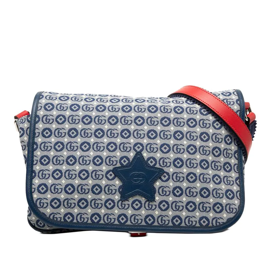 Gucci Kids GG Canvas Star Messenger Bag Blue Canvas Very good - Front View