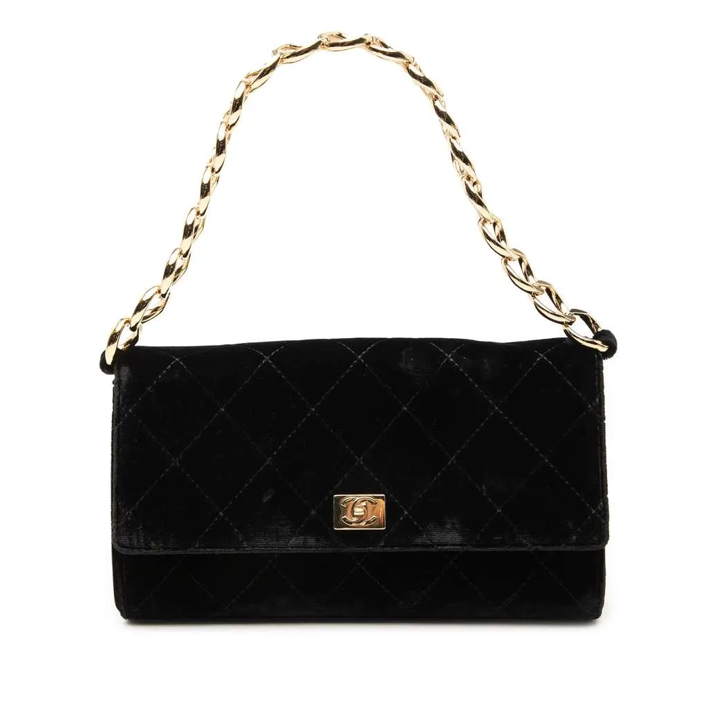 Chanel CC Quilted Velvet Chain Shoulder Bag Black Velvet Very good - Front View
