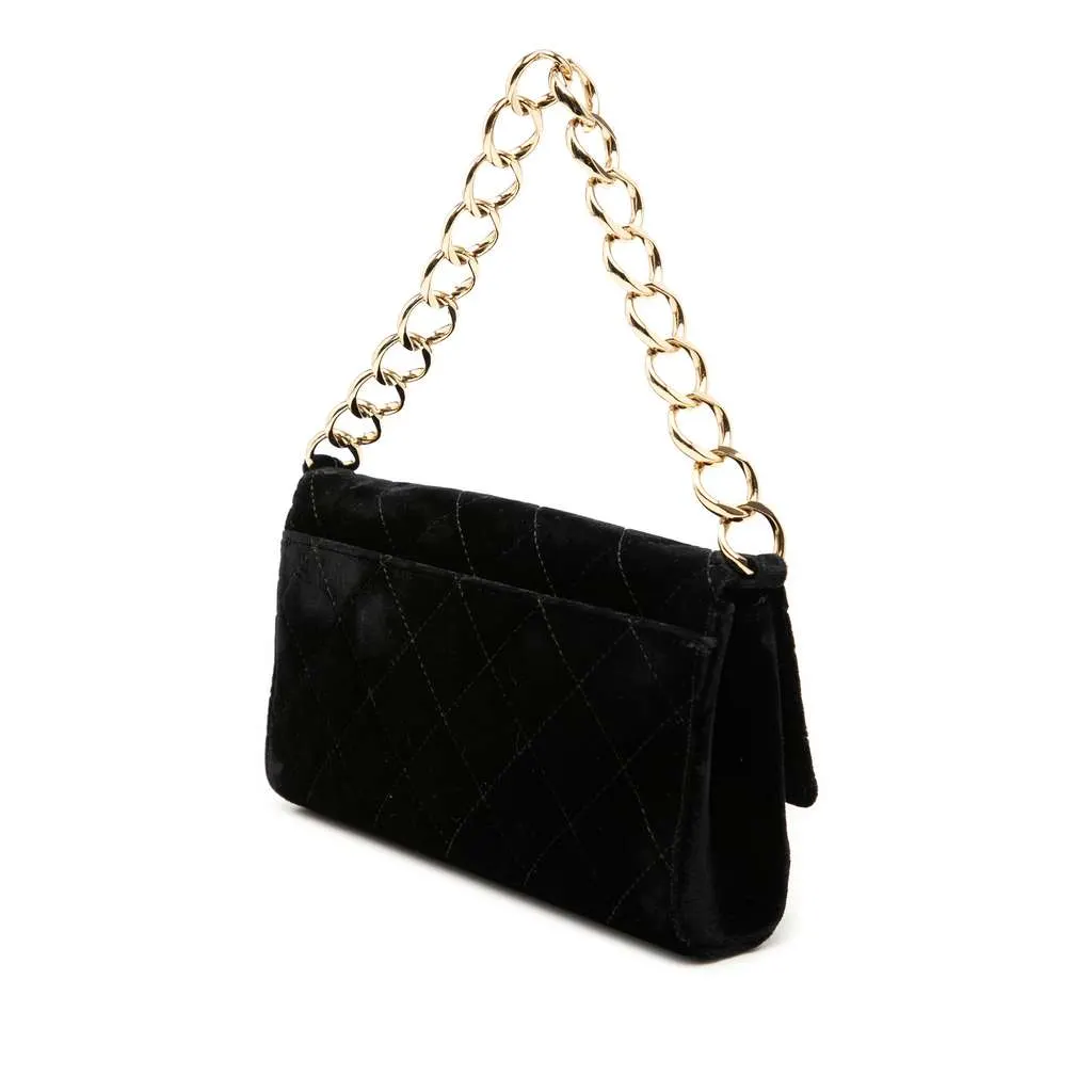 Chanel CC Quilted Velvet Chain Shoulder Bag Black Velvet Very good - Back View