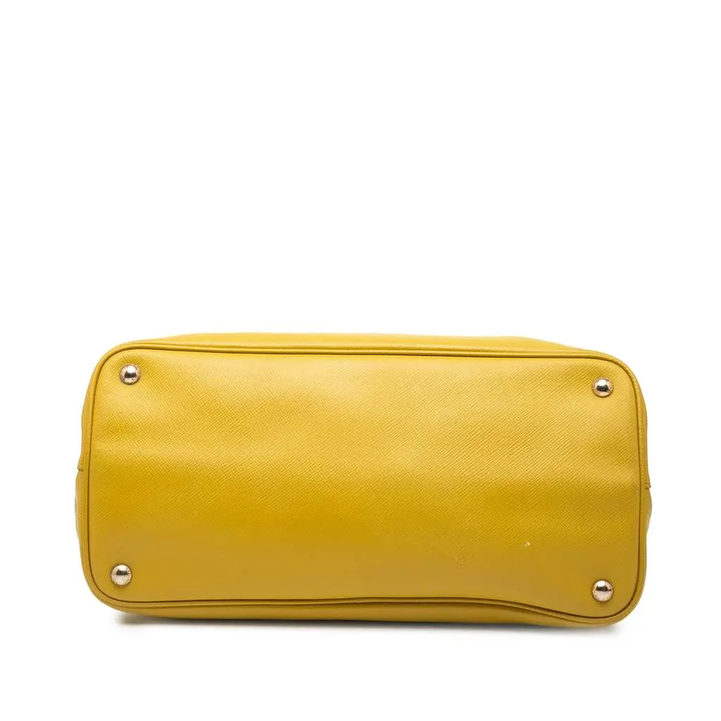 Prada Medium Saffiano Cuir Double Satchel Yellow Leather Good - Inside View
