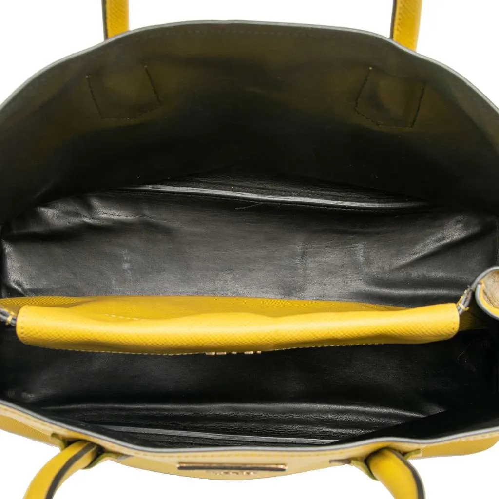 Prada Medium Saffiano Cuir Double Satchel Yellow Leather Good - Model View