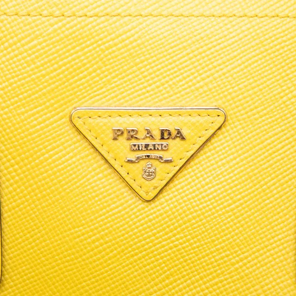 Prada Medium Saffiano Cuir Double Satchel Yellow Leather Good - Box View