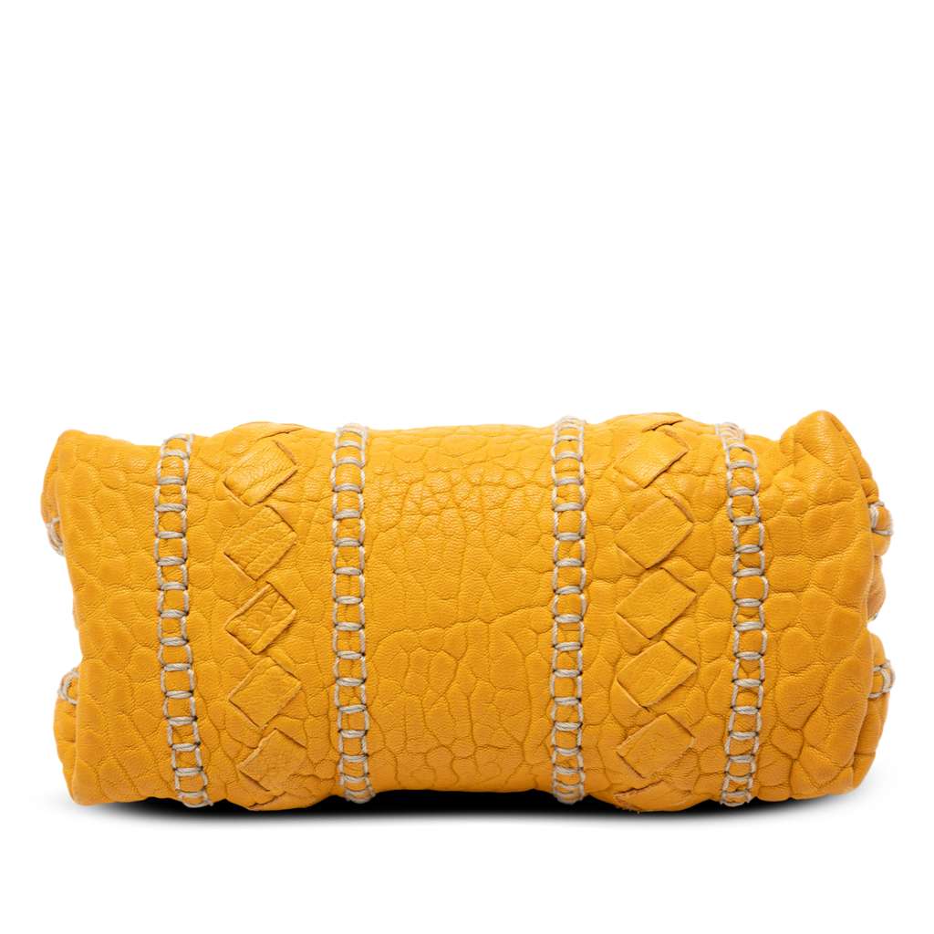 Bottega Veneta Embossed Leather Stitched Cosmetic Pouch Yellow Leather Good condition - Inside View